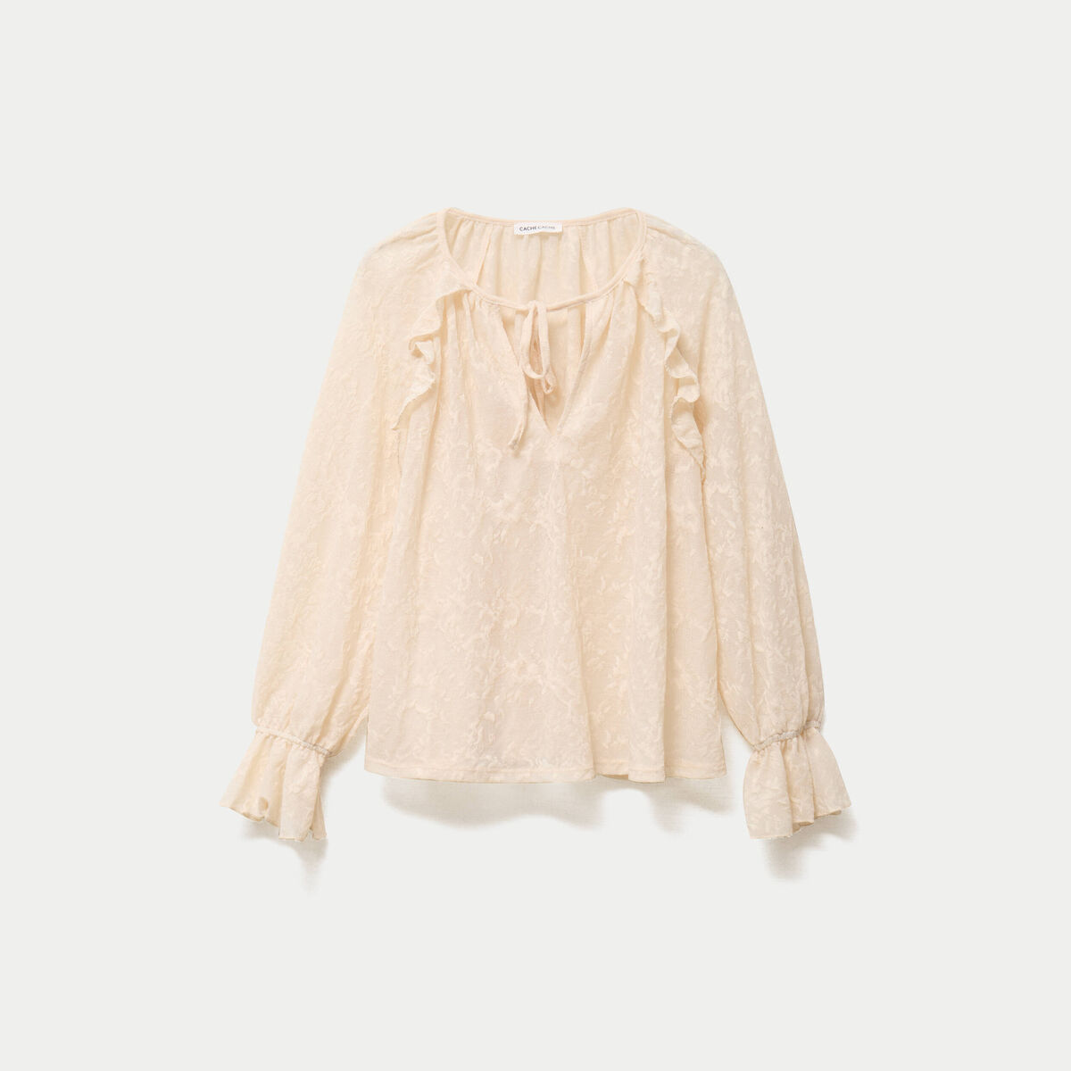 Blouse droite manches longues col rond ecru femme