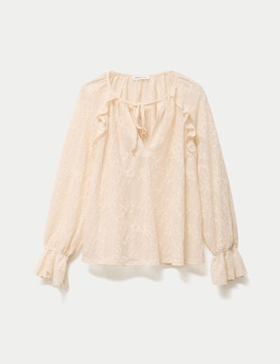 Blouse droite manches longues col rond ecru femme