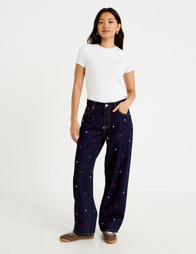 Jean barrel avec broderie bleu marine femme