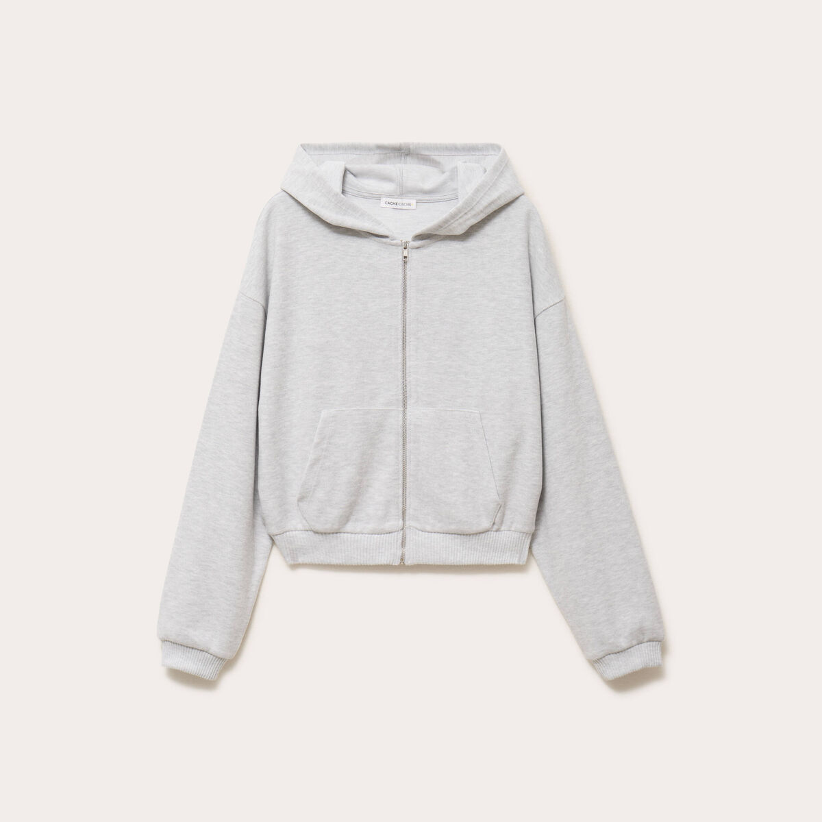 Sweat &agrave; capuche manches longues gris clair femme