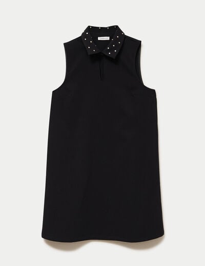 Robe droite courte col chemise clout&eacute;e noir femme