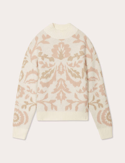 Pull col montant ecru femme