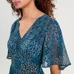 Robe longue évasée col en V bleu foncé femme