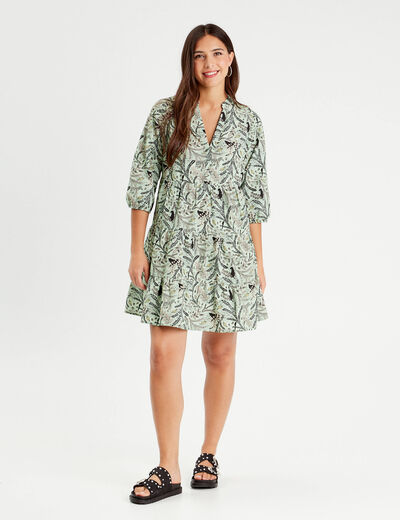 Robe évasée manches 3/4 bleu femme
