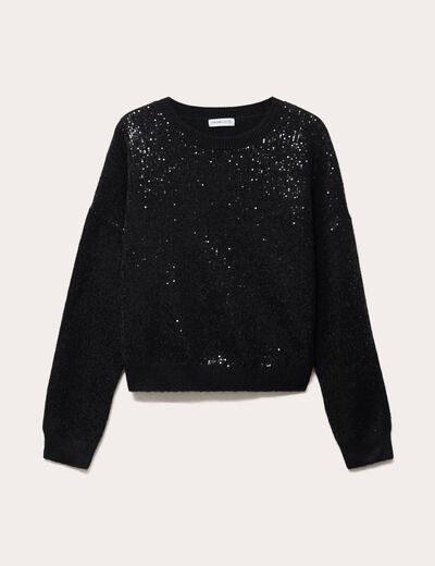 Pull manches longues avec sequins noir femme