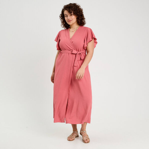 robe longue evasee cache coeur vieux rose femme Robe longue évasée cache-coeur vieux rose femme