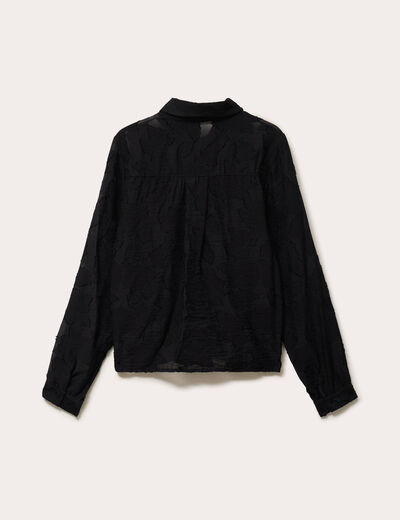 Chemise pliss&eacute;e manches longues noir femme