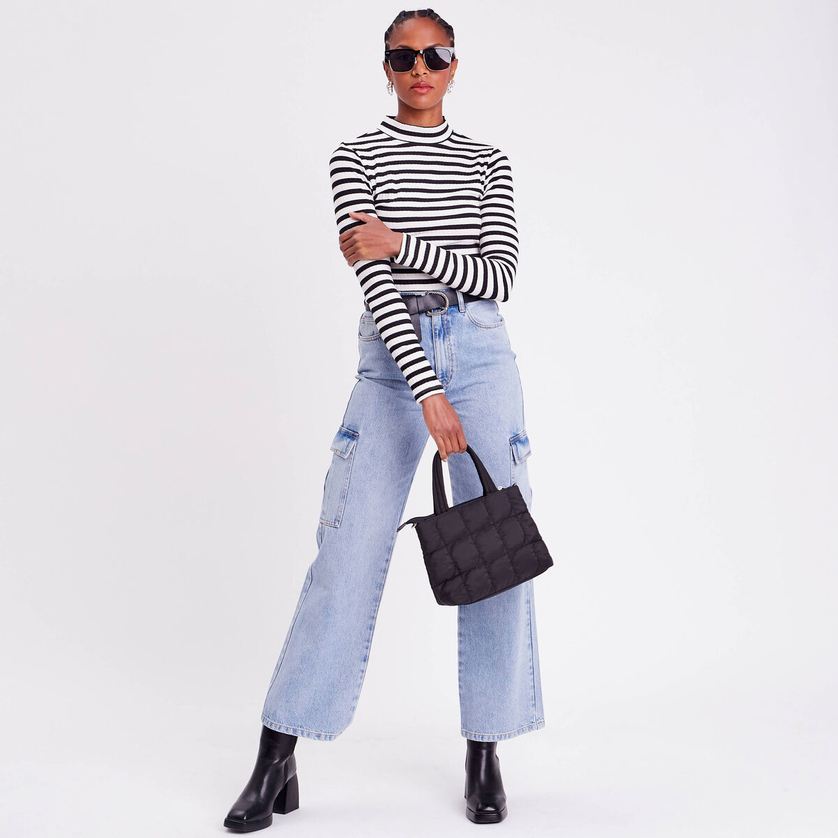 T-shirt cintré col montant noir femme