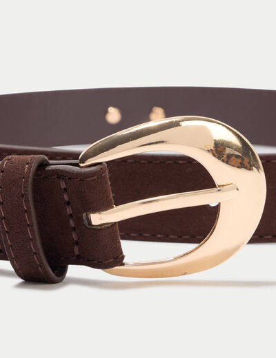 Ceinture fine aspect daim marron fonc&eacute; femme
