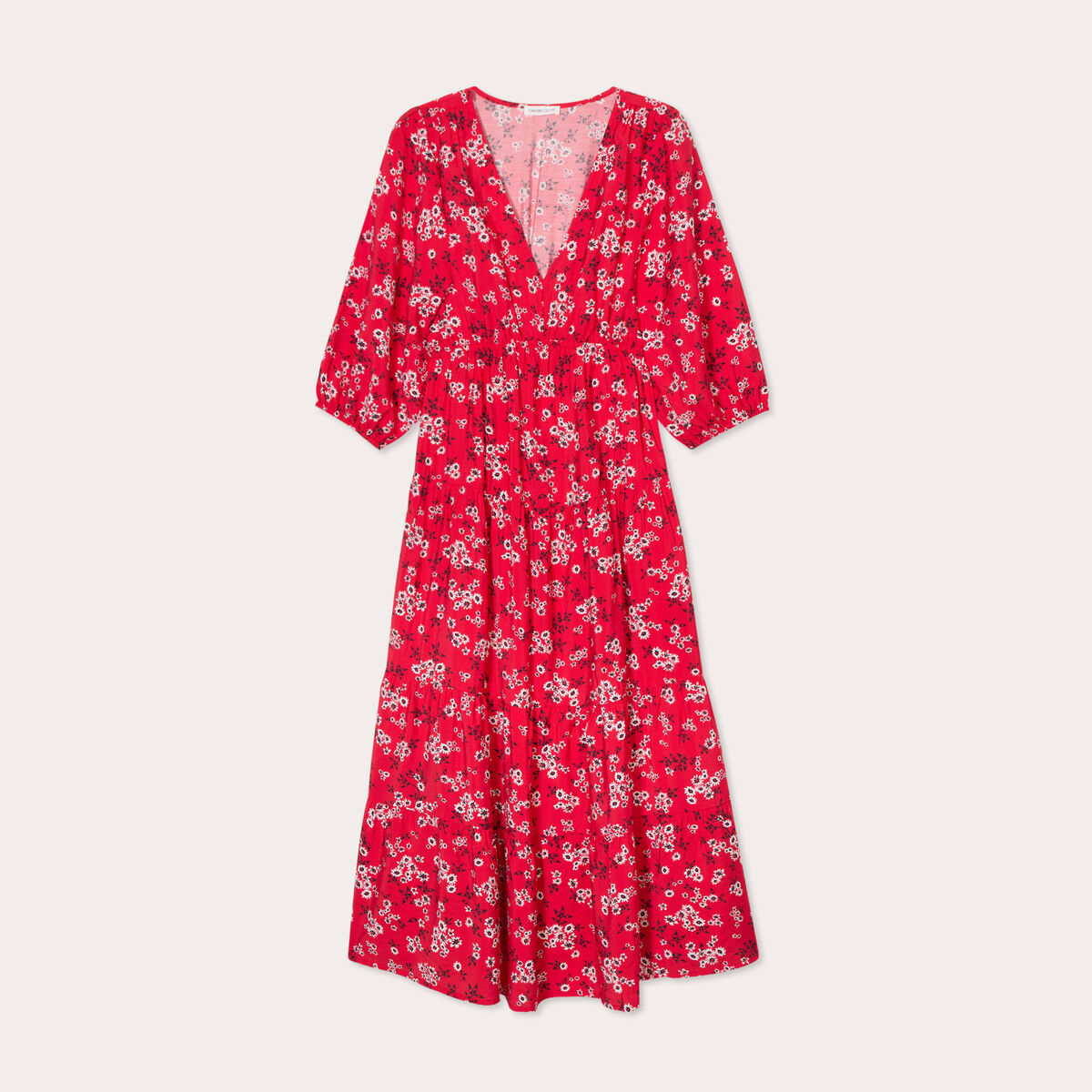 Robe longue évasée fluide rouge femme