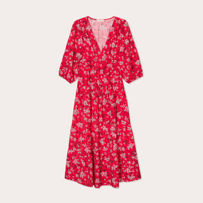 Robe longue évasée fluide rouge femme