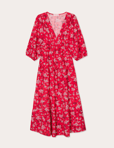 Robe longue évasée fluide rouge femme