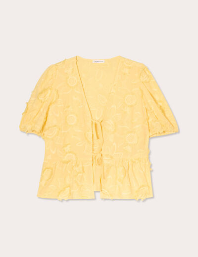 Blouse manches courtes noeuds jaune clair femme