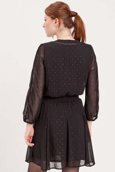 Robe évasée manches longues noir femme