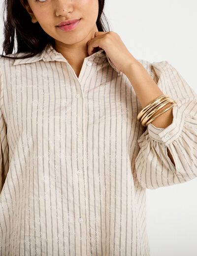 Chemise droite col classique manches 3/4 blanc femme