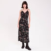 Robe longue droite col v dentelle noir femme