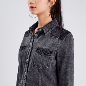 chemise manches longues denim gris femme Chemise manches longues denim gris femme