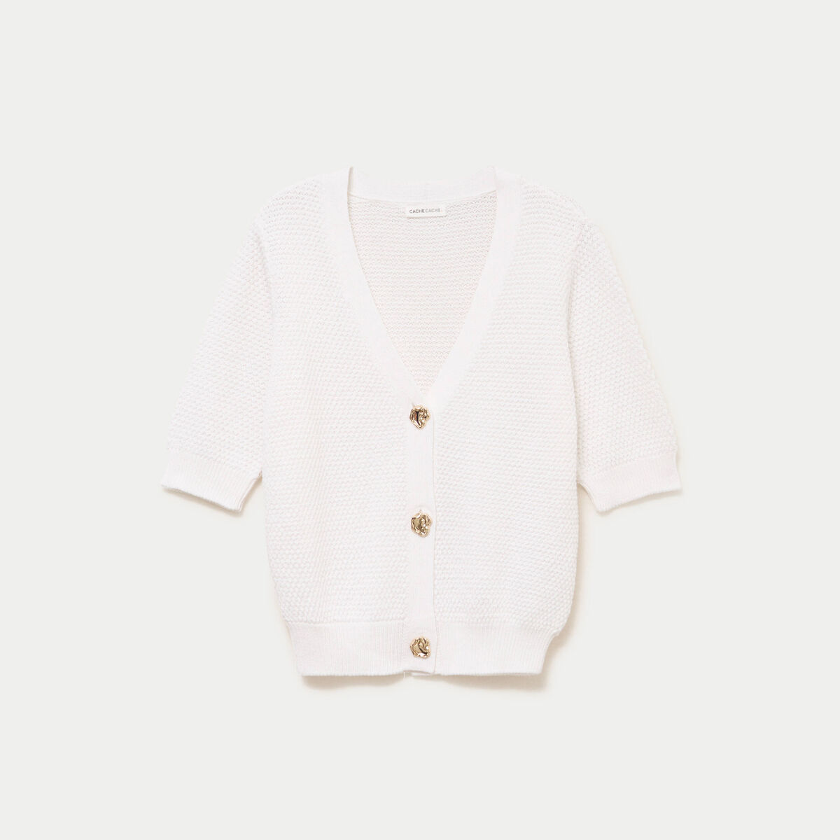 Gilet col v manches courtes ecru femme