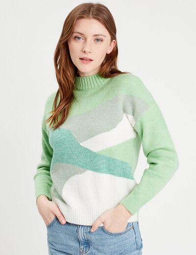 Pull col montant multicolore femme