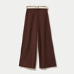 Pantalon large fluide ceintur&eacute; marron fonc&eacute; femme