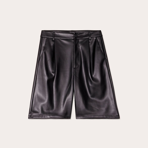 Bermuda droit simili cuir noir femme
