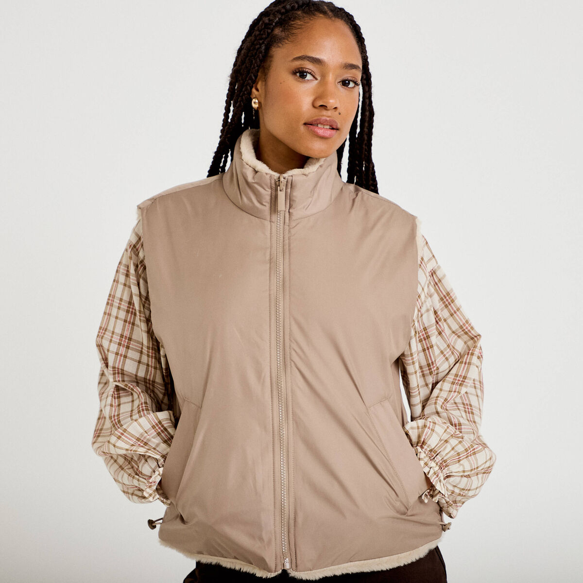 Veste r&eacute;versible sans manches beige femme