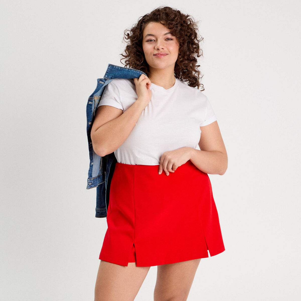 Jupe-short droite fentes rouge femme