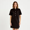Robe droite 3/4 manches courtes daim noir femme