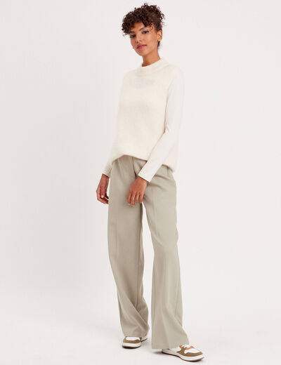 Pull sans manches col roulé ecru femme