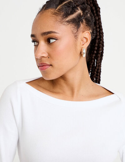 T-shirt col bateau blanc femme