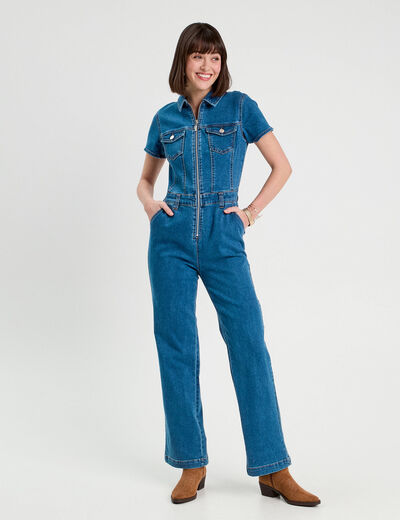 Combinaison pantalon en jean denim stone femme