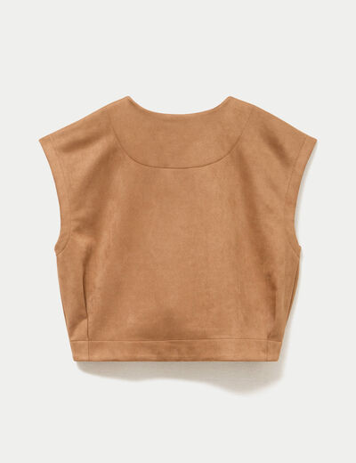 Veste sans manches col rond marron fonc&eacute; femme