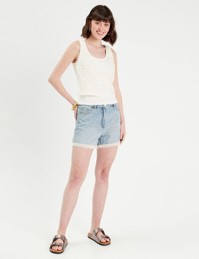 Débardeur 2-en-1 crochet ecru femme