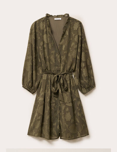 Robe chemise évasée ceinturée vert kaki femme