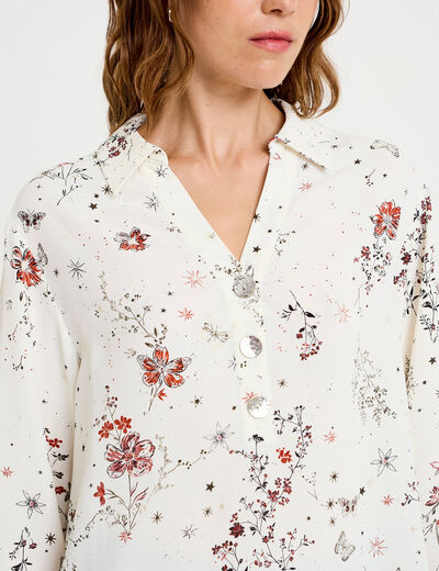 Blouse col chemise manches longues blanc femme