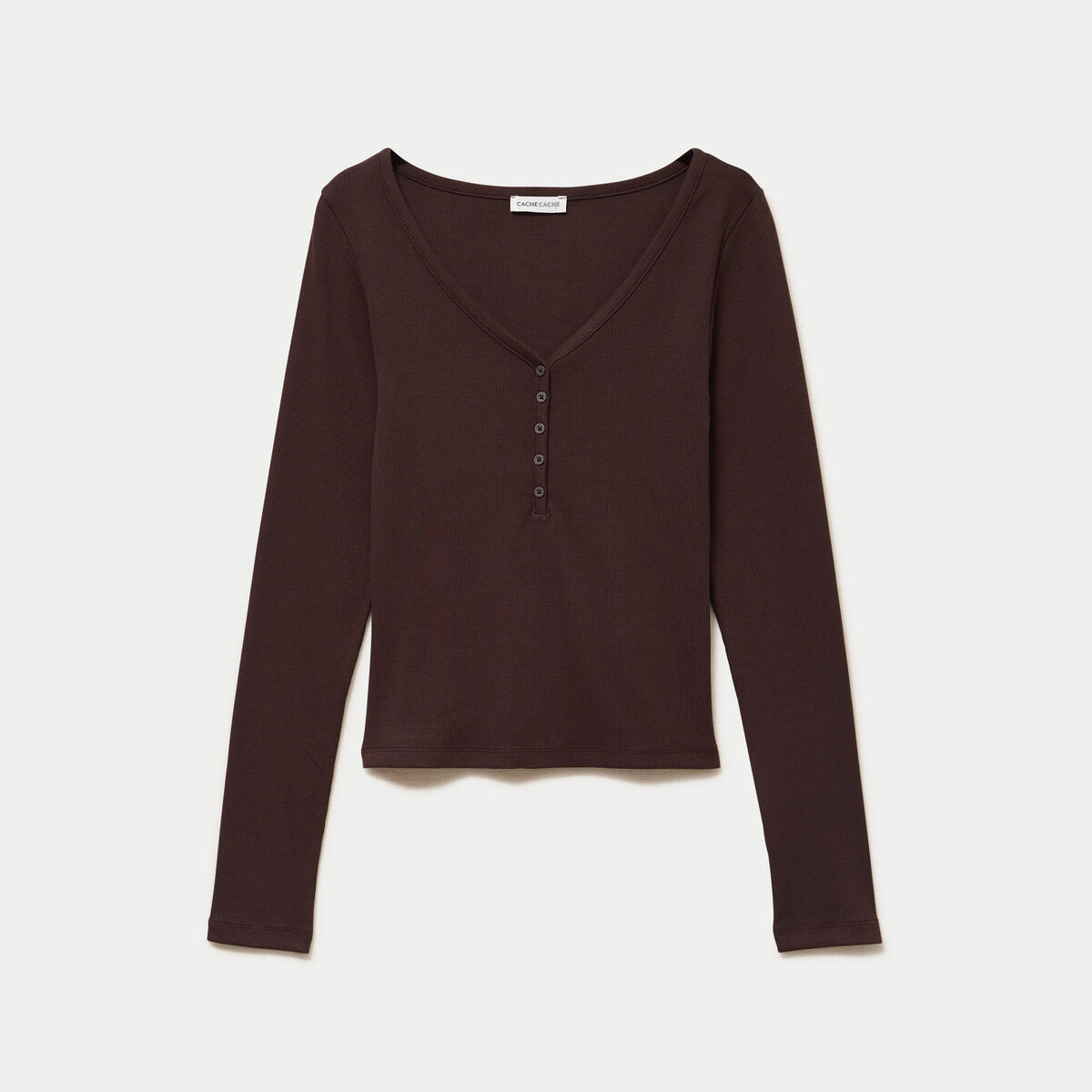 T-shirt c&ocirc;tel&eacute; ajust&eacute; manches longues marron fonc&eacute; femme