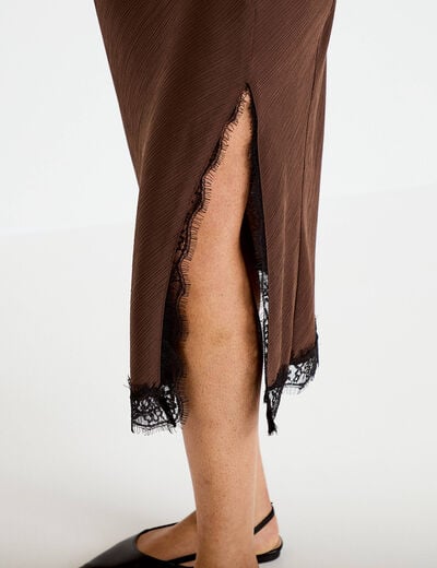 Jupe &eacute;vas&eacute;e 3/4 d&eacute;tail dentelle marron fonc&eacute; femme