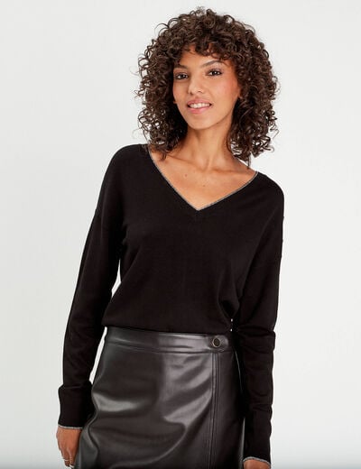 Pull manches longues noir femme