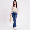 Pull crochet manches longues ivoire femme