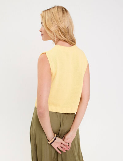Gilet sans manches col v noeuds jaune clair femme