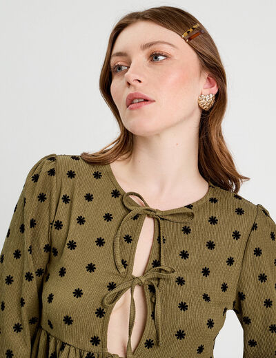 Blouse avec noeuds beige femme