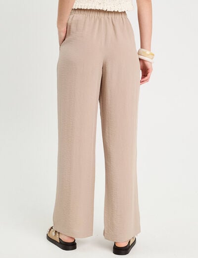Pantalon large fluide beige femme