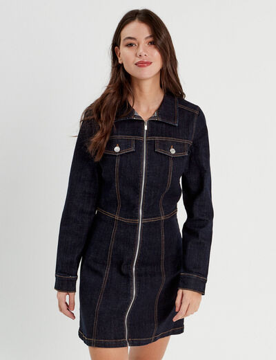 Robe droite zippée en jean denim brut femme