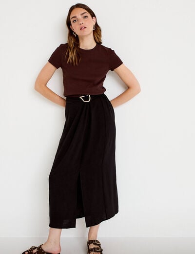 Jupe longue pliss&eacute;e avec bijou noir femme
