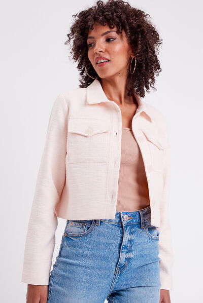 Veste droite boutonnée ivoire femme