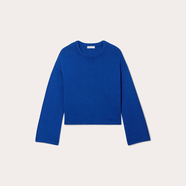 Pull court manches pagodes bleu electrique femme