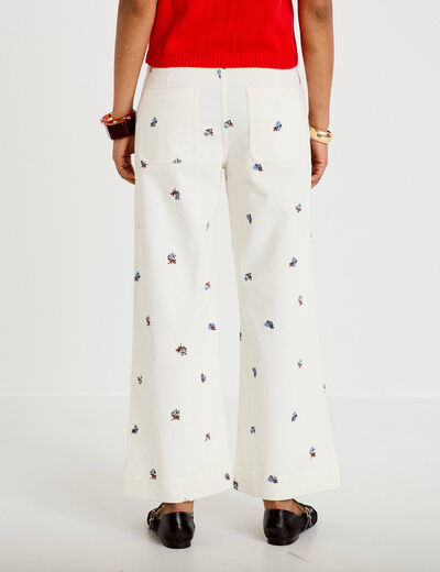 Pantalon wide leg taille haute velours blanc femme