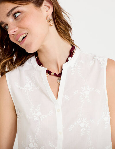 Chemise droite sans manches &agrave; relief ecru femme