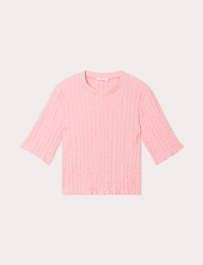 T-shirt manches courtes relief rose framboise femme