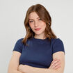 T-shirt manches courtes côtelé bleu foncé femme